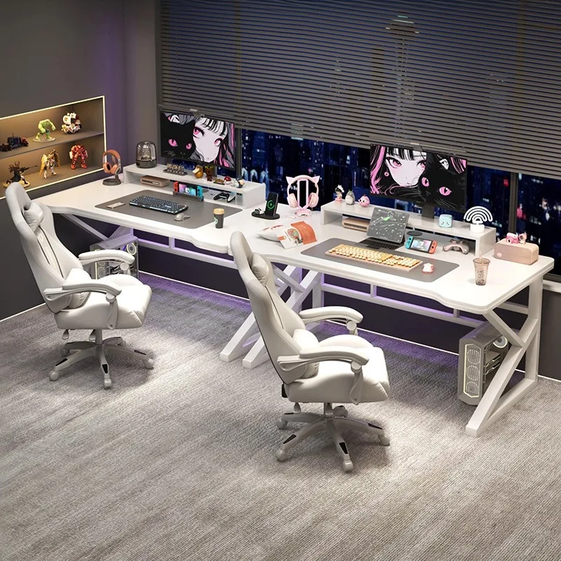 Desk Setup L Shaped - โต๊ะคอมพิวเตอร์สำหรับสองคน โต๊ะยาวสำหรับใช้ร่วมกันในห้องนอนหรือที่บ้าน เหมาะสำหรับหอพัก โรงแรม โต๊ะทำงานที่ใช้งานง่าย โต๊ะคอมพิวเตอร์