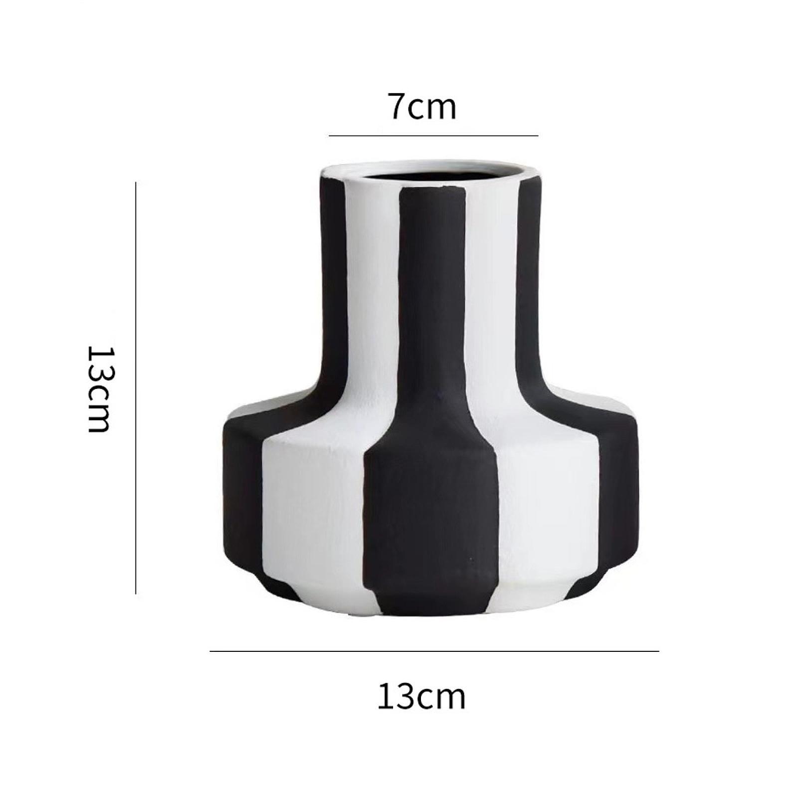 Desk Setup Minimalist - แจกันลายทางสีดำขาวสุดหรู กระถางดอกไม้สไตล์มินิมอลสำหรับตกแต่งบ้าน ตกแต่งชั้นวางของในสำนักงาน ตกแต่งโต๊ะ