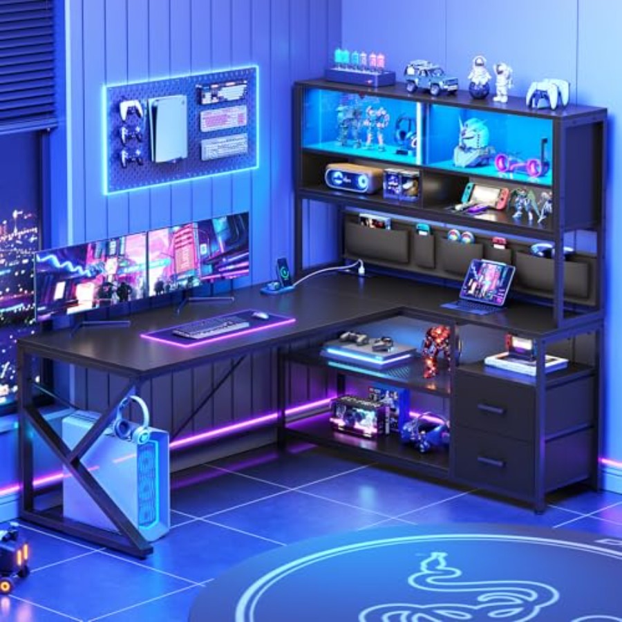 โต๊ะเกมมิ่งรูปตัวแอล พร้อมชั้น - Desk Setup L Shaped บทวิจารณ์และราคา